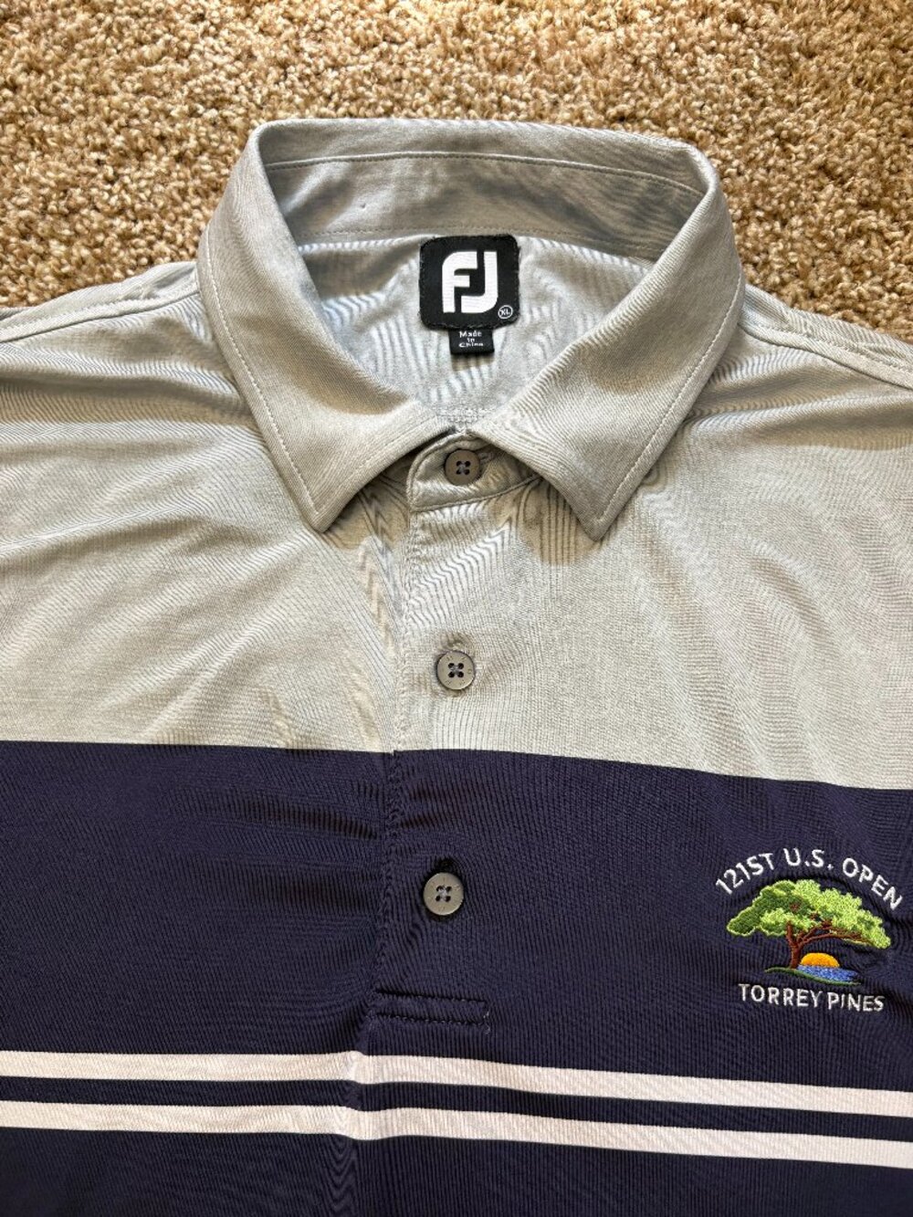 FJ Footjoy 121st U.S. Open Patch Blue/Grey Polo Mens Size XL